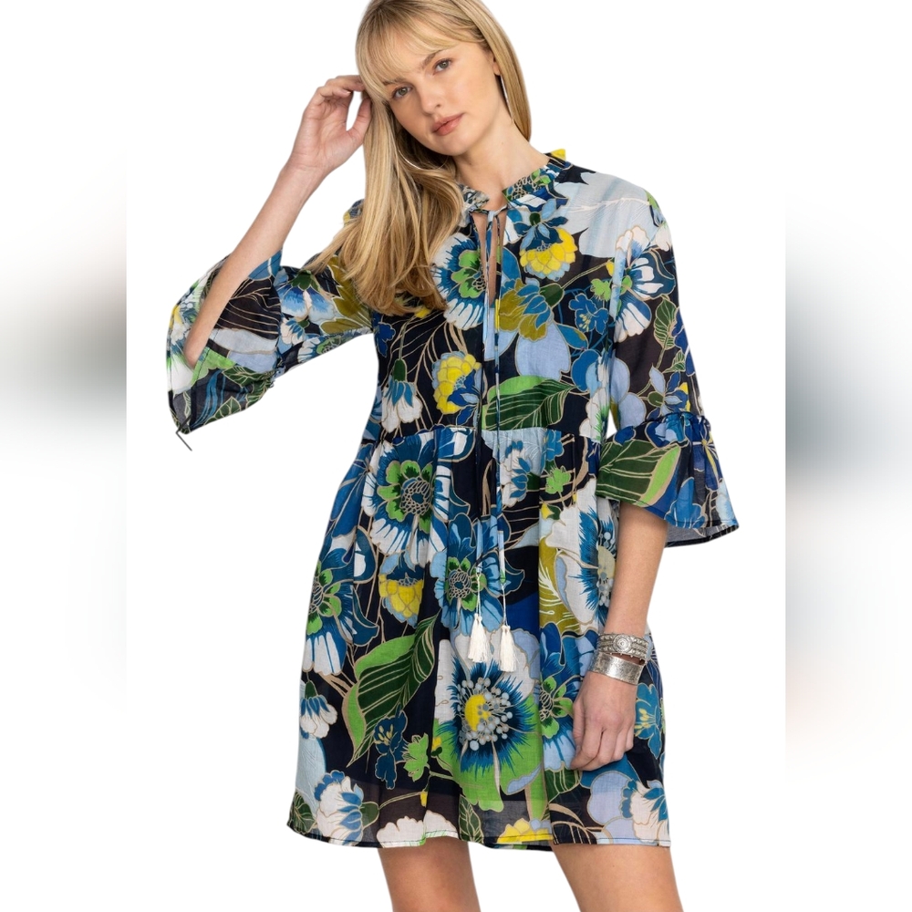 Johnny Was Women's Mini Dress Jenn High‎ Low Tropical Hawaiian Floral Medium